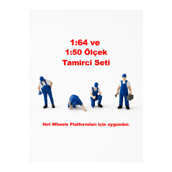 4 Adet Tamirci Maket Insan Teraryum için Figür 1/64 ve 1/50 Ölçek - Renkli - 3,5cm