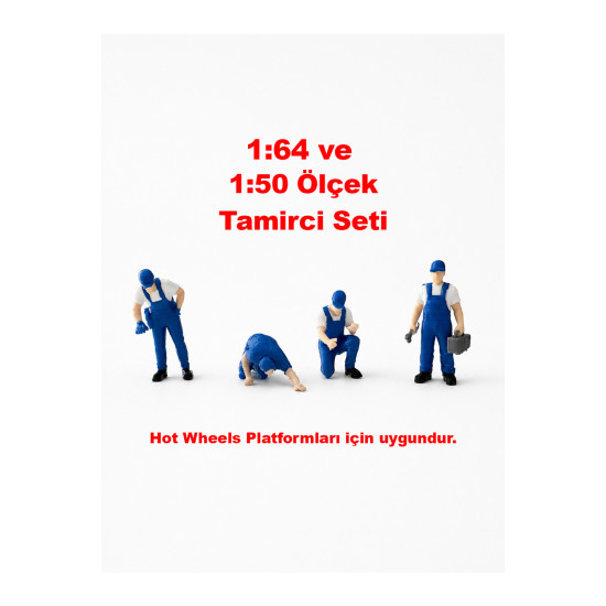 4 Adet Tamirci Maket Insan Teraryum için Figür 1/64 ve 1/50 Ölçek - Renkli - 3,5cm