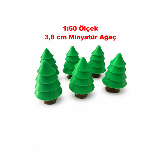 6 Adet Minyatür Ağaç - Teraryum İçin Koyu Yeşil Renk 3.8 cm 1:50 Ölçek Maket