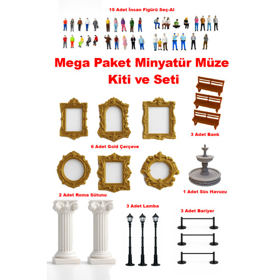 15 İnsan Figürlü - Minyatür Müze ve Teraryum için Mega Paket Seti ve Kiti - 1/50 Ölçekli 1:50