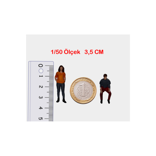 10 Adet Maket Insan Figür - Renkli - 1/50 Ölçekli 1:50 3-3,5cm
