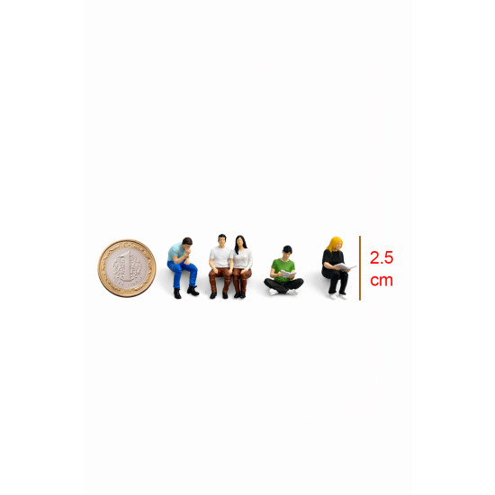 5 Adet Maket Insan Proje, Teraryum ve Minyatür Müze için Figür - Renkli - 1/50 Ölçekli 1:50 2,5-3cm