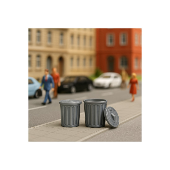 4 Adet Çöp Kutusu - Kovası - 1/50 Ölçekli 1:50 1,5 cm - Figür, Maket, Minyatür