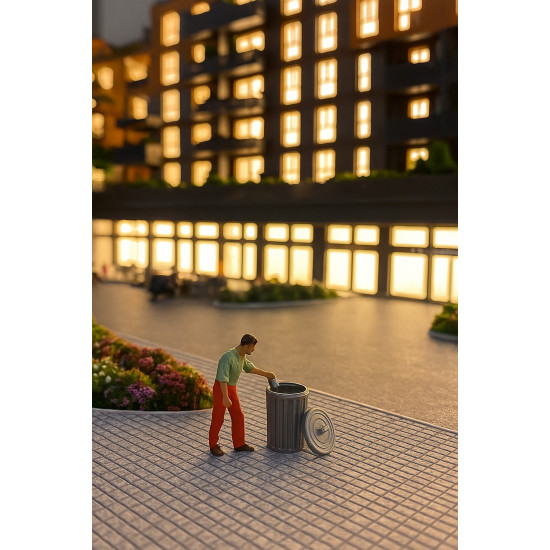 4 Adet Çöp Kutusu - Kovası - 1/50 Ölçekli 1:50 1,5 cm - Figür, Maket, Minyatür