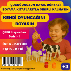 Çiftlik Hayvanları Serisi 1 - Plastik Oyuncak Boyama Seti - İnek, Koyun, Eşek, Kedi
