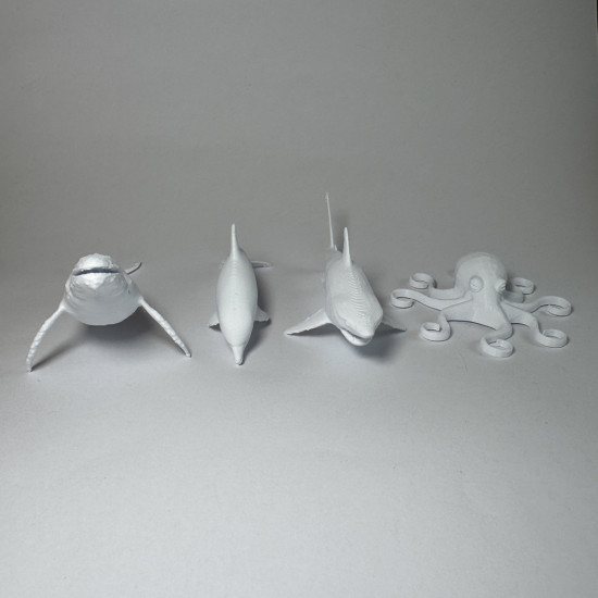 Deniz Hayvanları Serisi 1 - Plastik Oyuncak Boyama Seti - Balina, Yunus, Ahtapot, Köpek Balığı