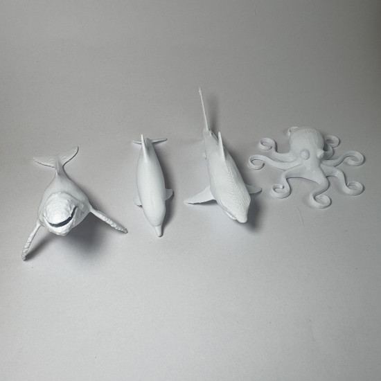 Deniz Hayvanları Serisi 1 - Plastik Oyuncak Boyama Seti - Balina, Yunus, Ahtapot, Köpek Balığı