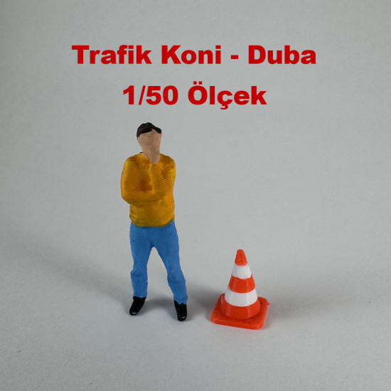 6 adet Trafik Koni - Duba Figür Maket Seti 1/50 Ölçekli 1:50 Turuncu-Beyaz