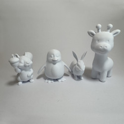 Sevimli Hayvanlar Serisi 1 - Plastik Oyuncak Boyama Seti - Sincap, Penguen, Zürafa, Tavşan