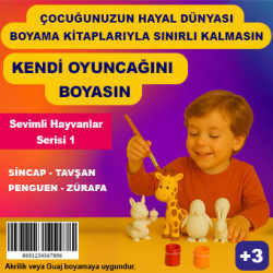 Sevimli Hayvanlar Serisi 1 - Plastik Oyuncak Boyama Seti - Sincap, Penguen, Zürafa, Tavşan