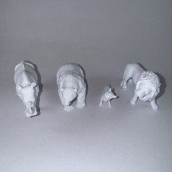 Yabani Hayvanlar Serisi 2 - Plastik Oyuncak Boyama Seti - Aslan, Gergedan, Ayı, Tilki